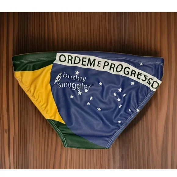 Men's Green and Yellow Swim Briefs - Picture 3 of 6
